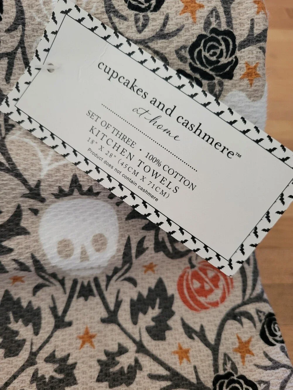 NEW Cupcakes and Cashmere Halloween Kitchen Towel - Pumpkin & Skull Design